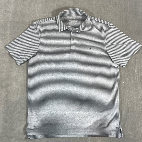 Vineyard Vines Other - Vineyard Vines Performance Mens Medium Gray White Striped Golf Polo Shirt